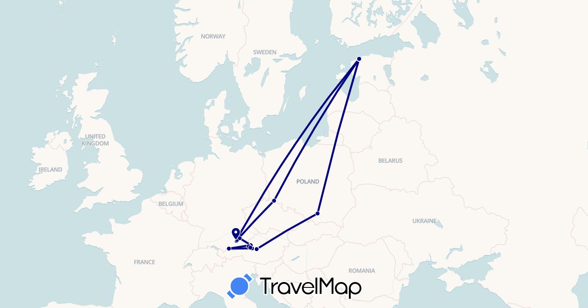 TravelMap itinerary: driving in Austria, Germany, Estonia, Poland (Europe)